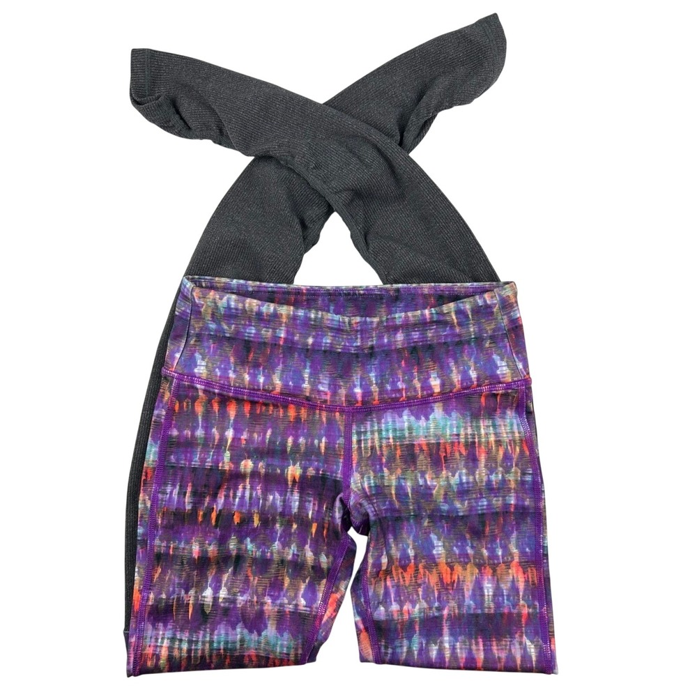 Alo Yoga Goddess Leggings Purple Ikat Print Ribbed Leg Warmer Womens XS W5406R